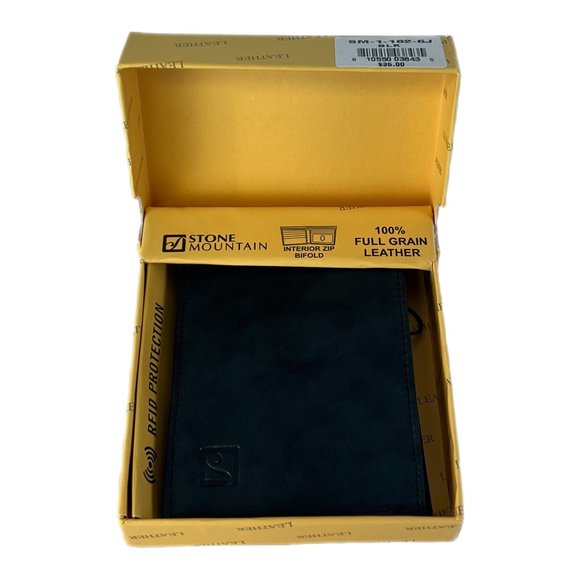 Stone Mountain Bifold Wallet RFID Blocking, 100% Full Grain Leather NWT